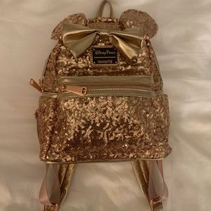 Disney Parks Loungefly sequin Minnie backpack in rose gold